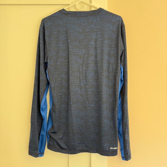 Adidas Crewneck Long Sleeve Tee Climalite Blue Black Size M - Picture 2 of 5